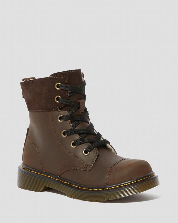 Dr Martens Dětské Kotníkové Boty Junior Fur-lined Aimilita Tmavě Hnědé, CZ-620159